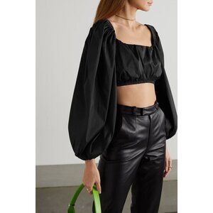 Zeynep Arcay Balloon Cotton Crop Top in Black 6 New Womens Blouse